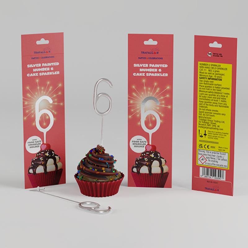 TRAFALGAR SILVER PAINTED CAKE SPARKLER - NO 6. CR-93047 \\\KD33617