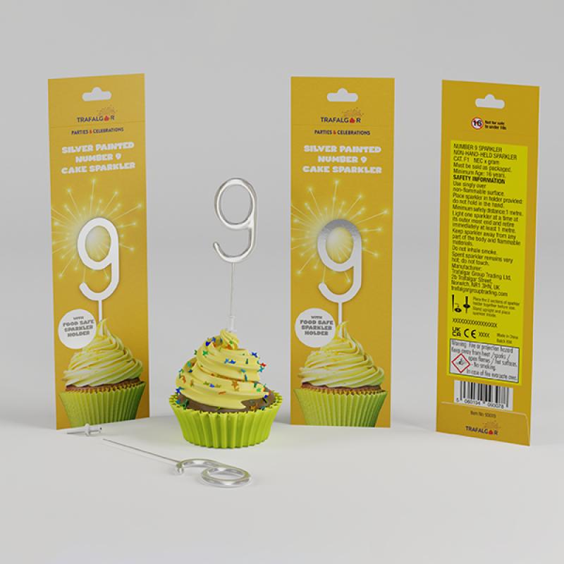 TRAFALGAR SILVER PAINTED CAKE SPARKLER - NO 9. CR-93078 \\\KD33620
