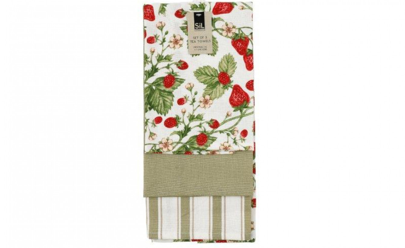 STRAWBERRY DESIGN ZEST TEA TOWEL 3/PK \\\KD33686