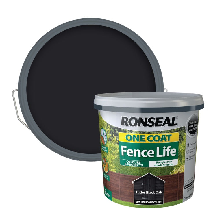 RONSEAL ONE COAT SHED & FENCE PROTECTOR WOOD PAINT TUDOR BLACK OAK 5LTR \\\KD33728