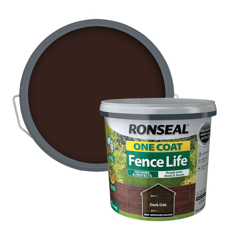 RONSEAL ONE COAT SHED & FENCE PROTECTOR WOOD PAINT DARK OAK 5LTR \\\KD33729