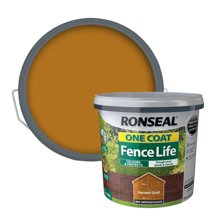 RONSEAL ONE COAT SHED & FENCE PROTECTOR WOOD PAINT HARVEST GOLD 5LTR \\\KD33731