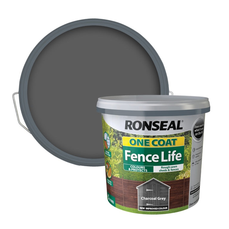 RONSEAL ONE COAT SHED & FENCE PROTECTOR WOOD PAINT CHARCOAL GREY 5LTR \\\KD33732