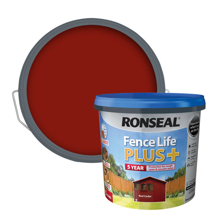 RONSEAL FENCE LIFE PLUS FENCE & SHED WOOD PAINT RED CEDAR 5LTR \\\KD33735