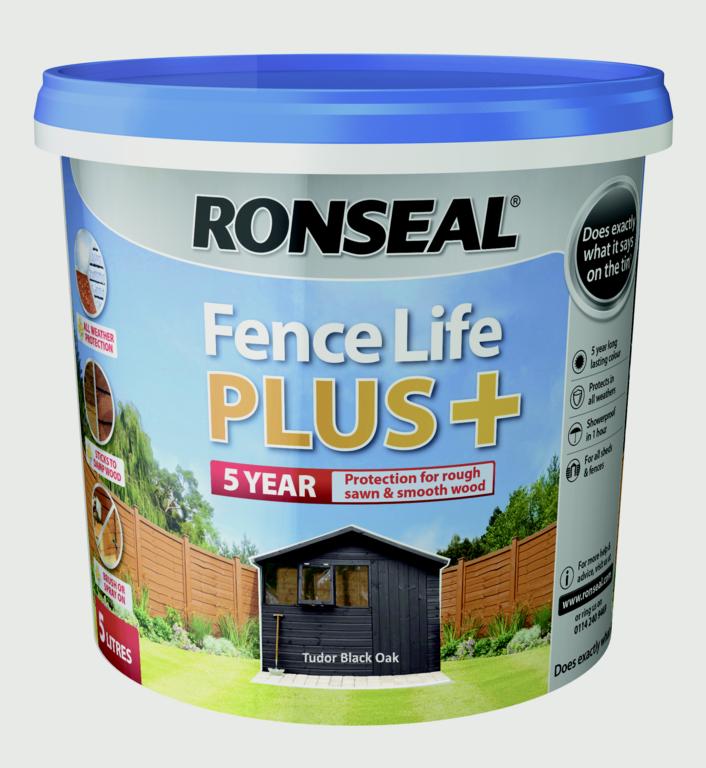 RONSEAL FENCE LIFE PLUS FENCE & SHED WOOD PAINT TUDOR BLACK OAK 5LTR \\\KD33737