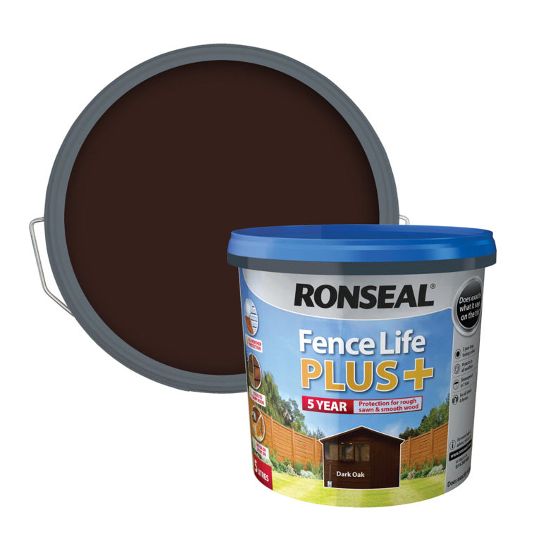 RONSEAL FENCE LIFE PLUS FENCE & SHED WOOD PAINT DARK OAK 5LTR \\\KD33738