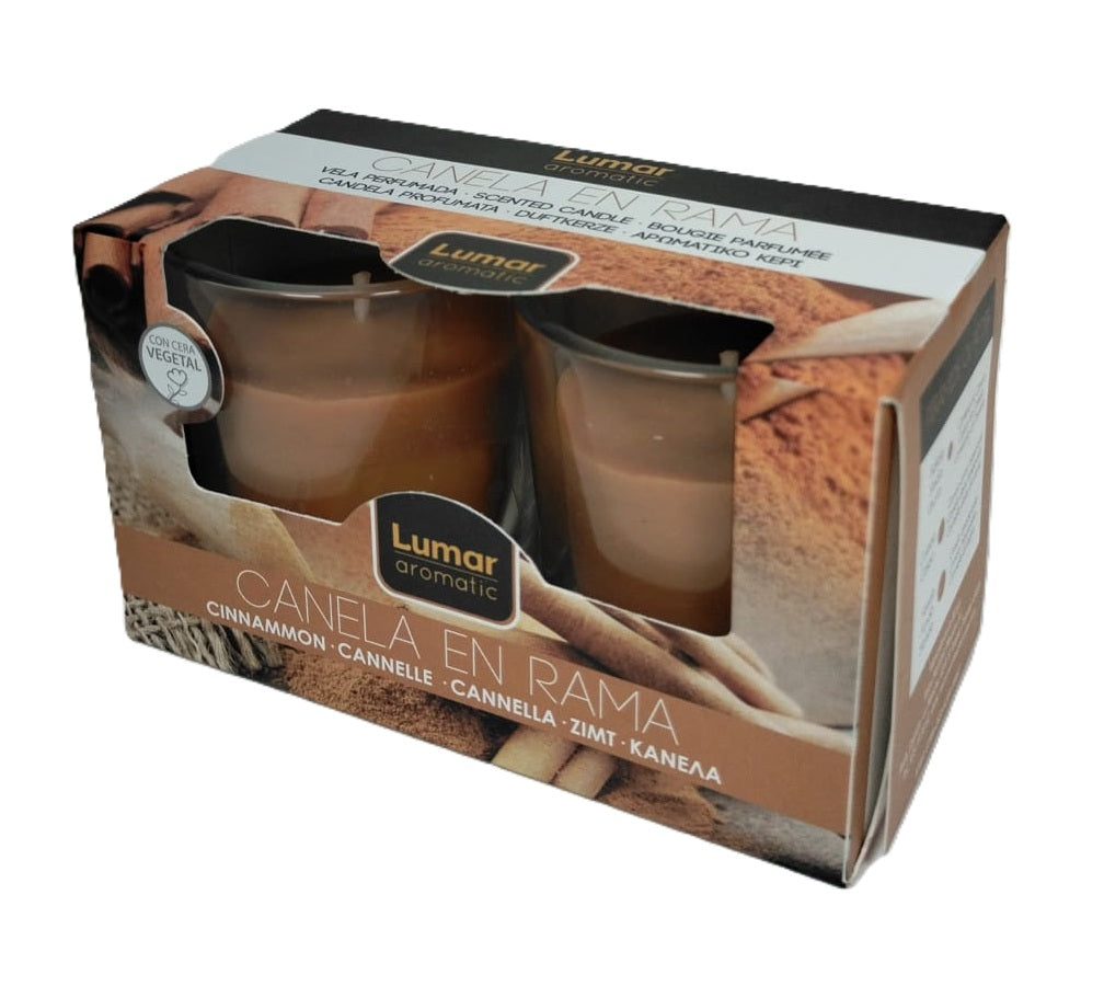 LUMAR AROMATIC CINNAMON GLASS CANDLE JAR 2/PK \\\KD33782
