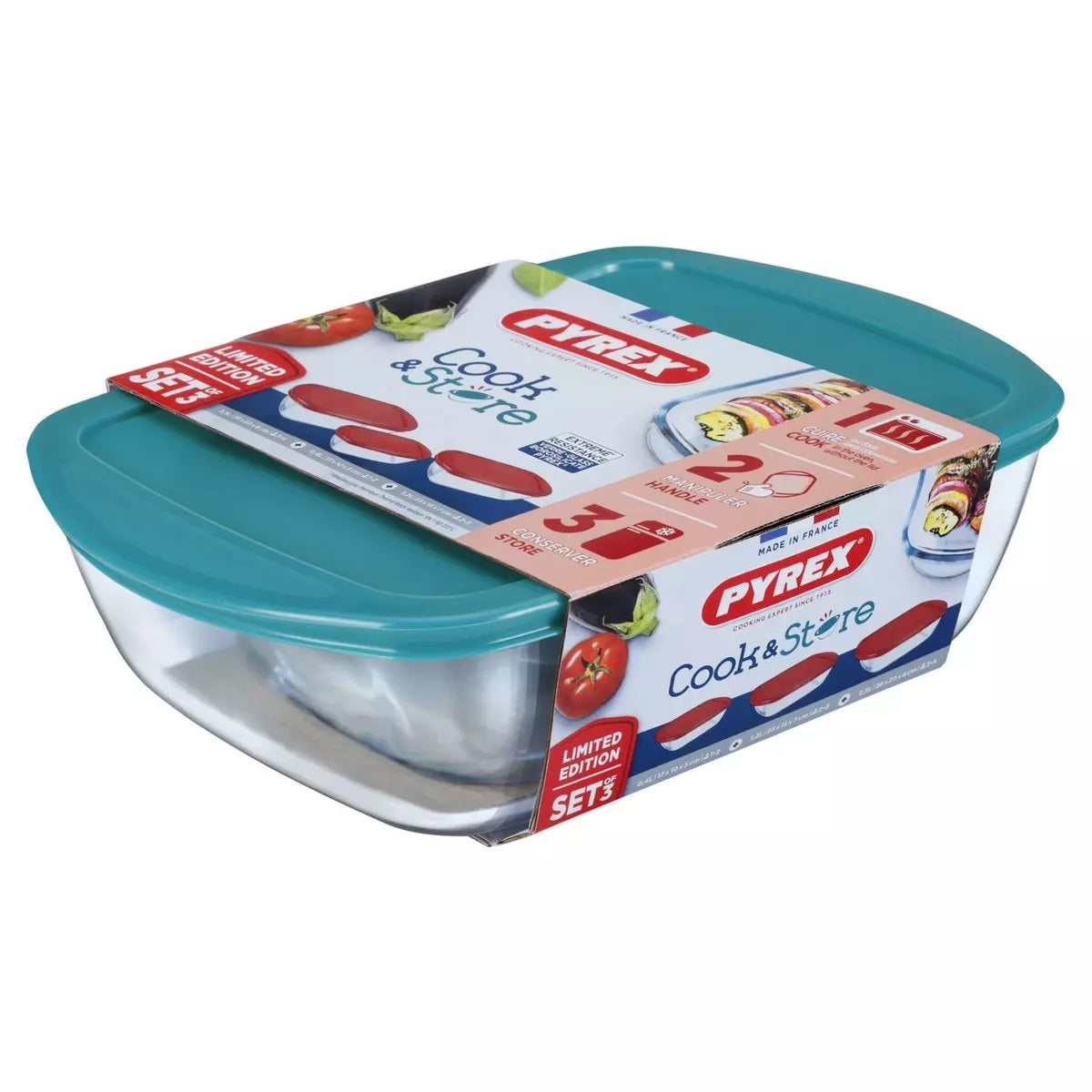 PYREX COOK & STORE 3 PIECE BLUE LID SET 0.4LTR X 1.2LTR X 2.5LTR \\\KD33808