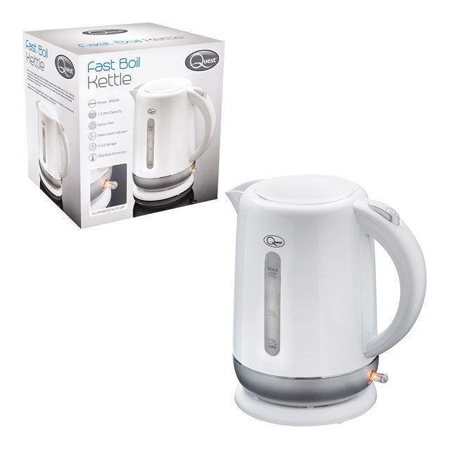 QUEST ELECTRIC CORDLESS FAST BOIL KETTLE WHITE/SILVER 1.5LTR \\\KD33850