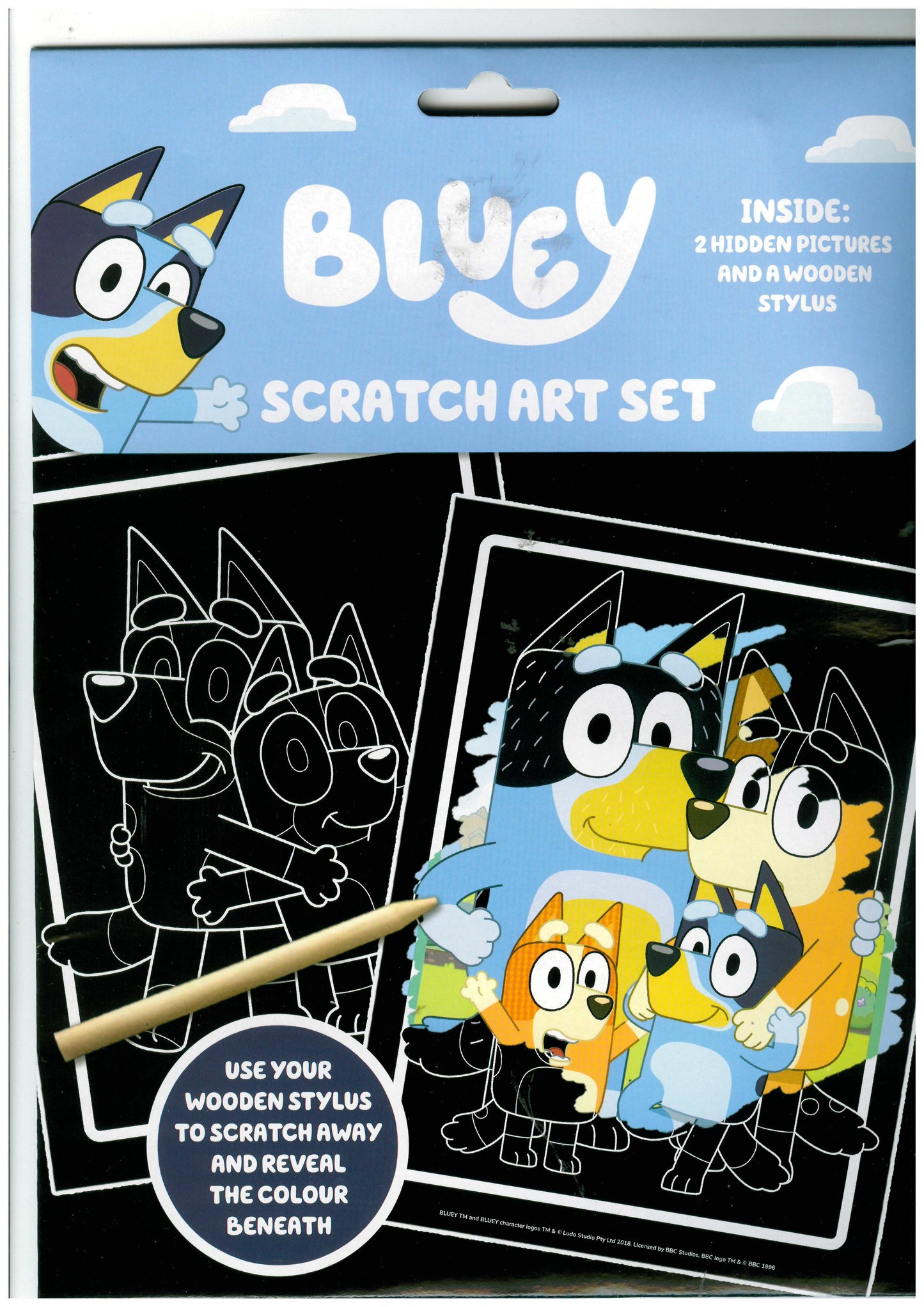 BLUEY SCRATCH ART SET WITH WOODEN STYLUS \\\KD33858