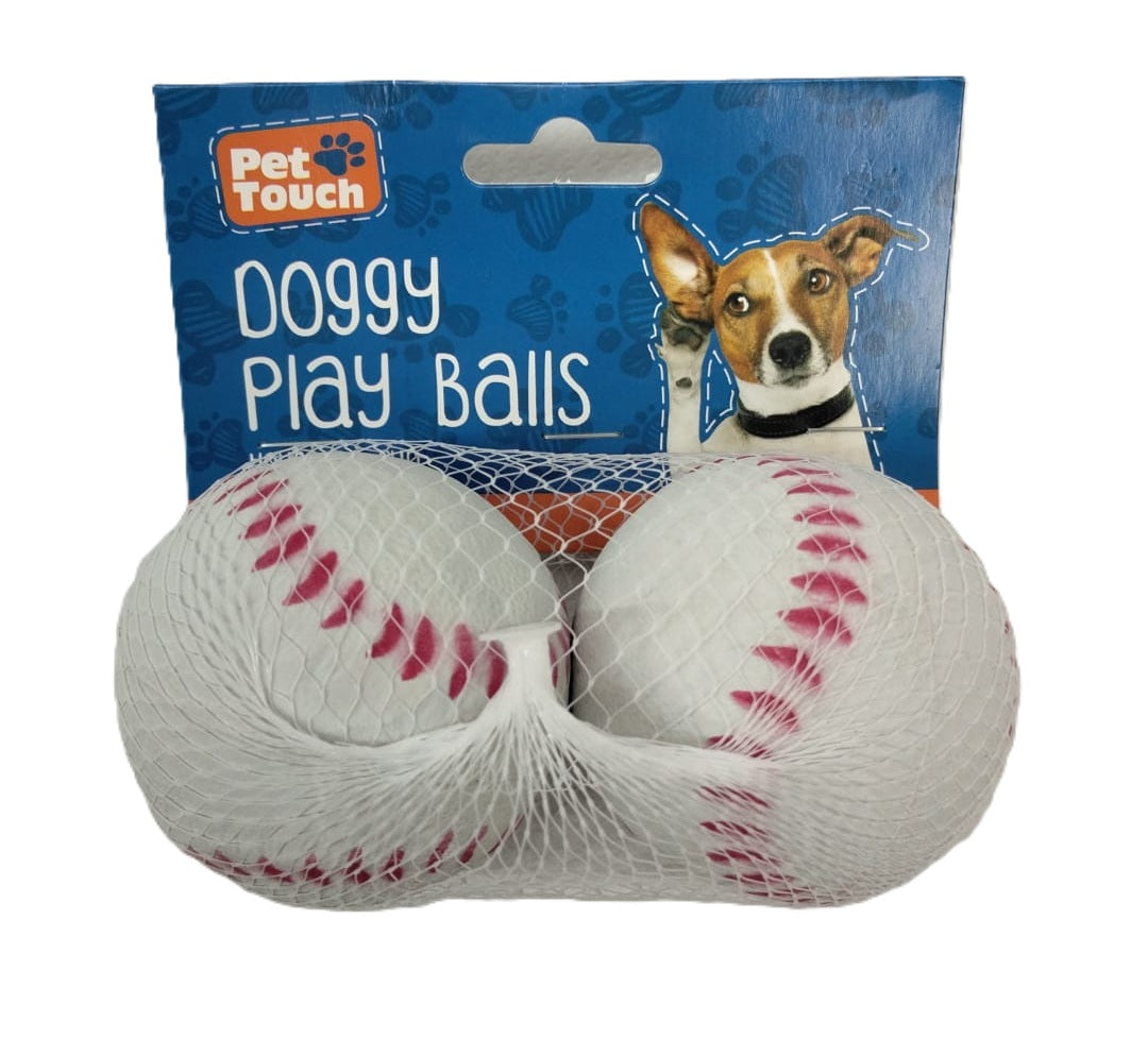 PET TOUCH RUBBER DOGGY PLAY BALLS 2/PK \\\KD33905