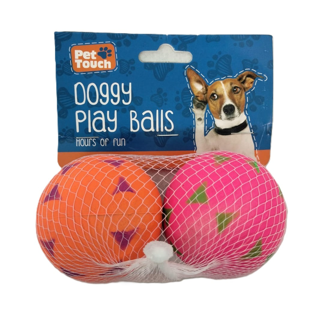 PET TOUCH RUBBER DOGGY PLAY BALLS 2/PK \\\KD33907