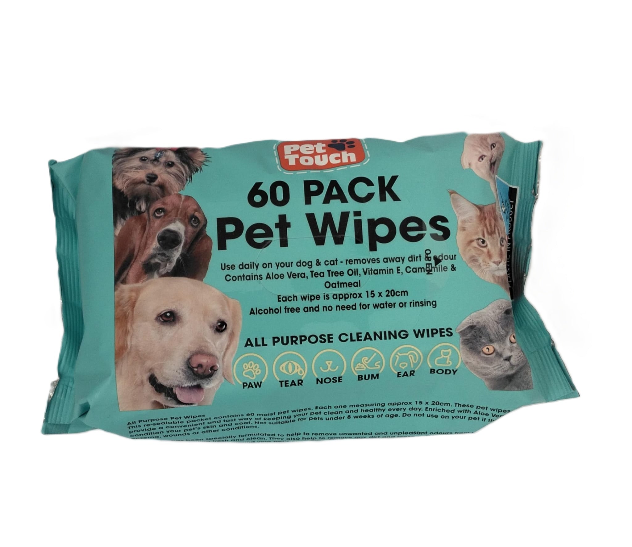 PET TOUCH MULTI PURPOSE PET WIPES 60/PK \\\KD33927