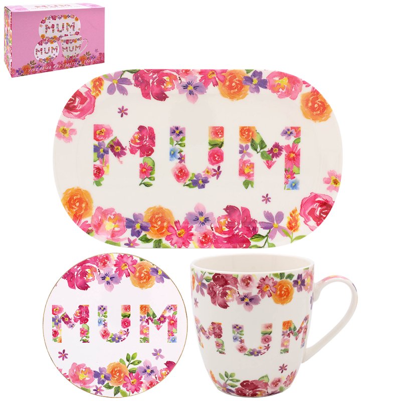 THE LEONARDO COLLECTION FLORAL MUM MUG COASTER & TRAY \\\KD33983