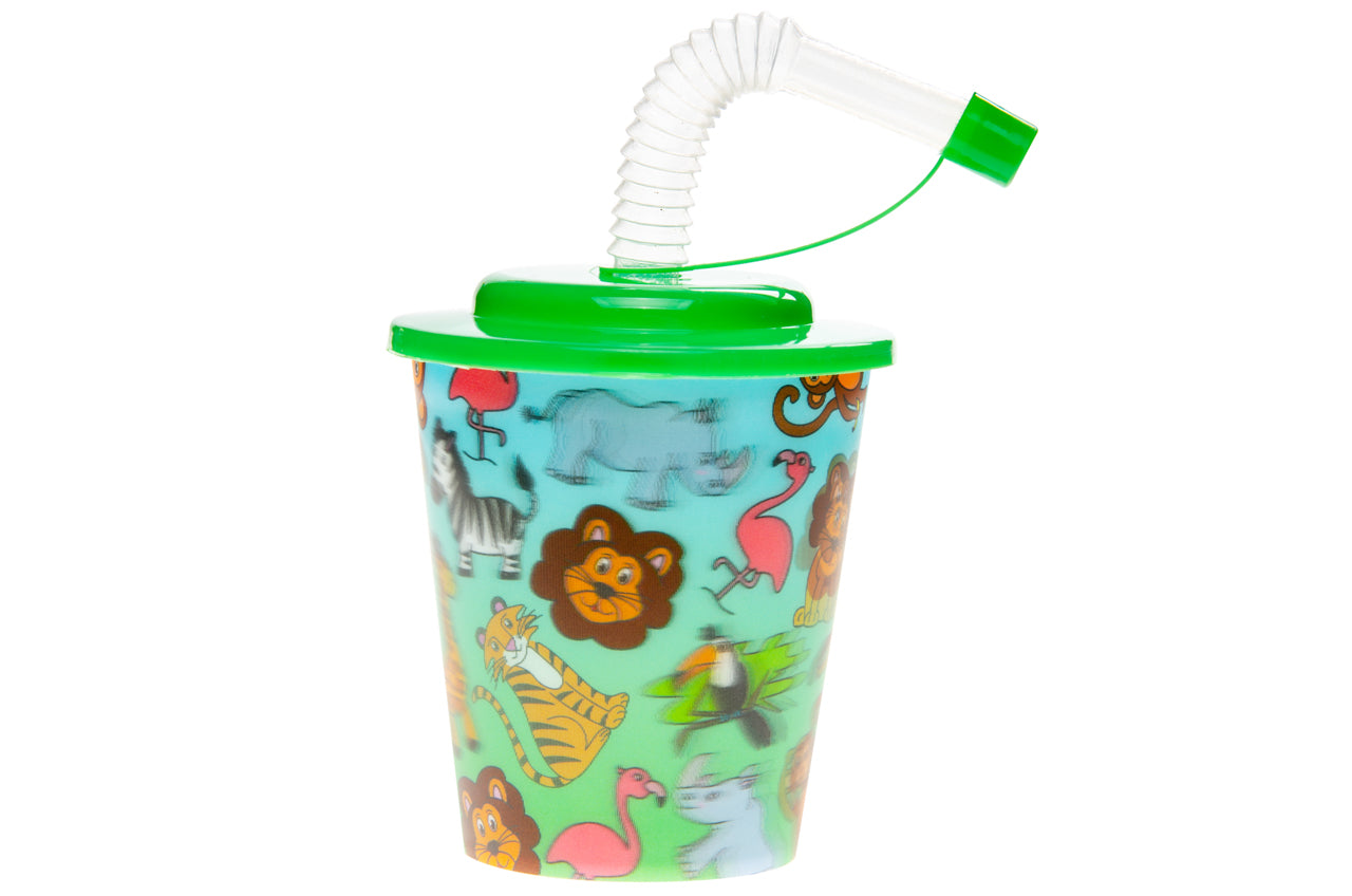 WILD ANIMALS THEME 3D CUPS WITH STRAW AND LID 12/PK \\\KD33992
