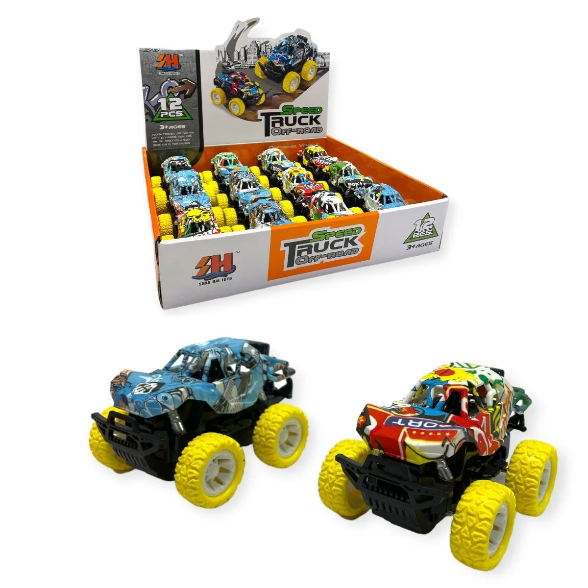 ASSORTED GRAFFITI OFF ROAD SPEED TRUCK CAR 8CM \\\KD34016