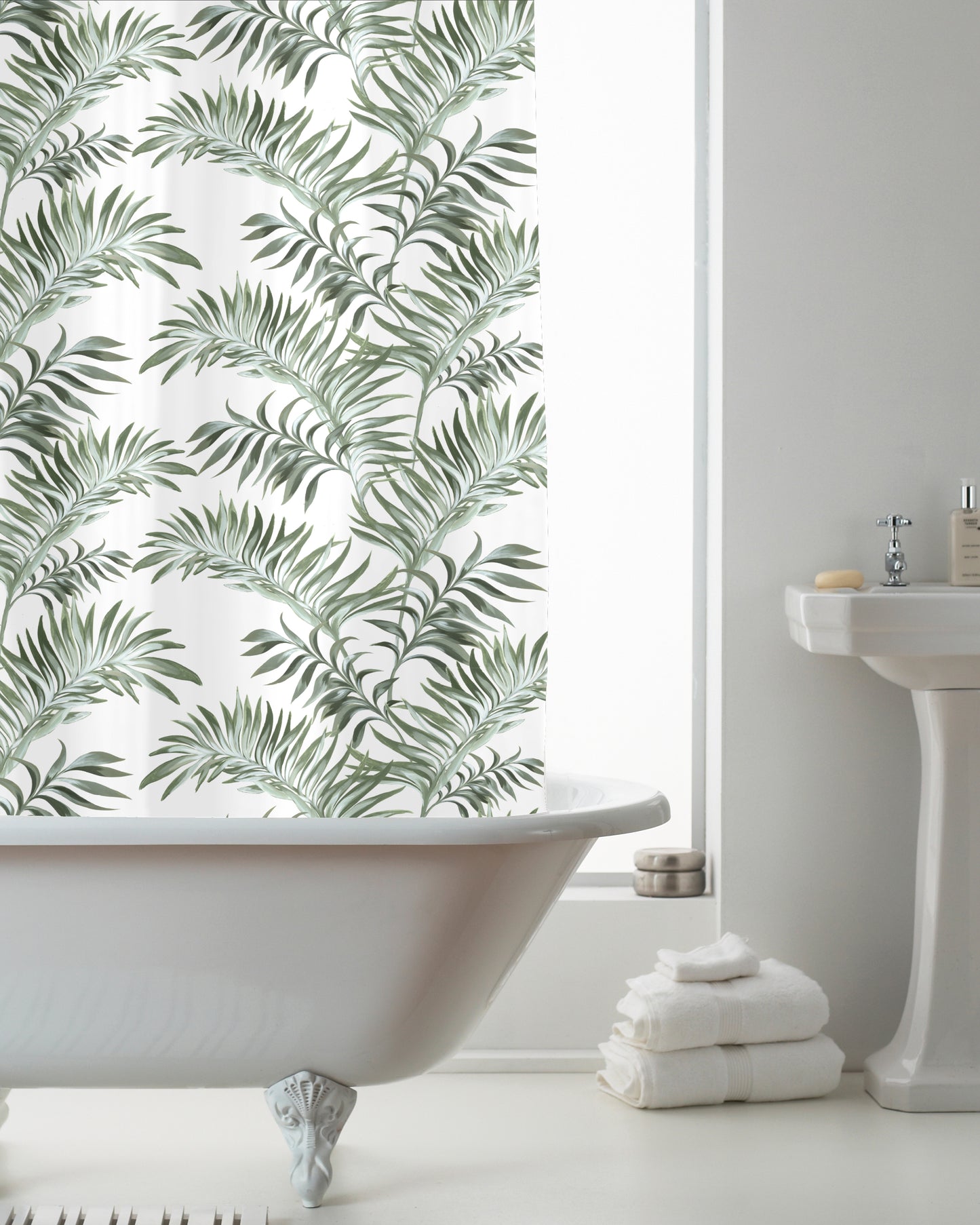 COUNTRYCLUB PEVA SHOWER CURTAIN WITH HOOKS LEAF DESIGN 180 X 180CM \\\KD34270