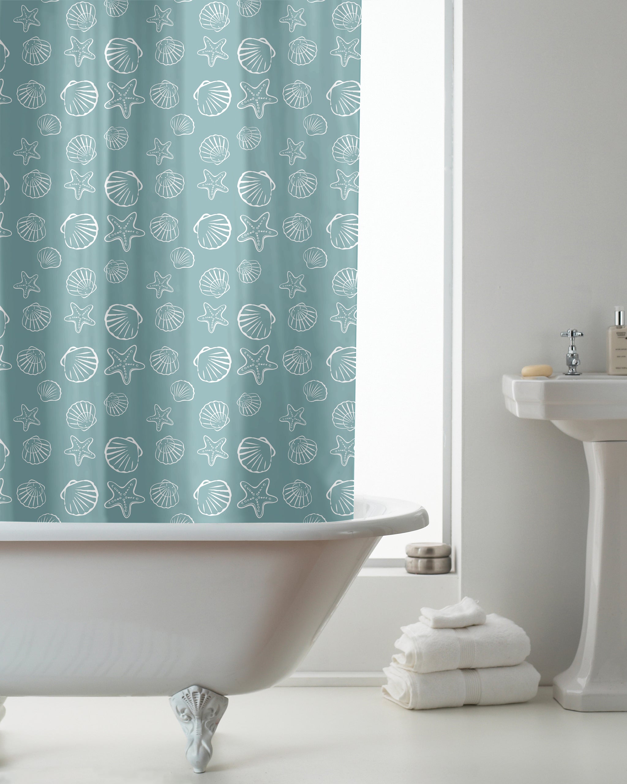 COUNTRYCLUB PEVA SHOWER CURTAIN WITH HOOKS SEASHELLS DESIGN 180 X 180CM \\\KD34273