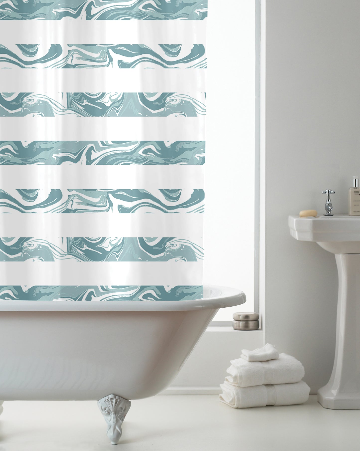 COUNTRYCLUB PEVA SHOWER CURTAIN WITH HOOKS MARBLE WAVE 180 X 180CM \\\KD34279