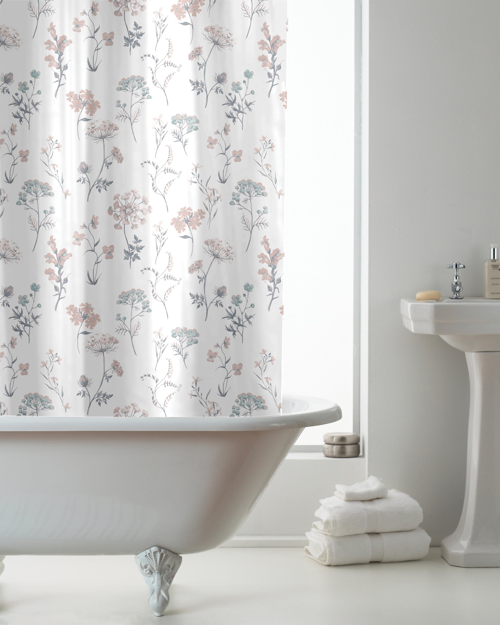 COUNTRYCLUB PEVA SHOWER CURTAIN WITH HOOKS FLEUR 180 X 180CM \\\KD34281