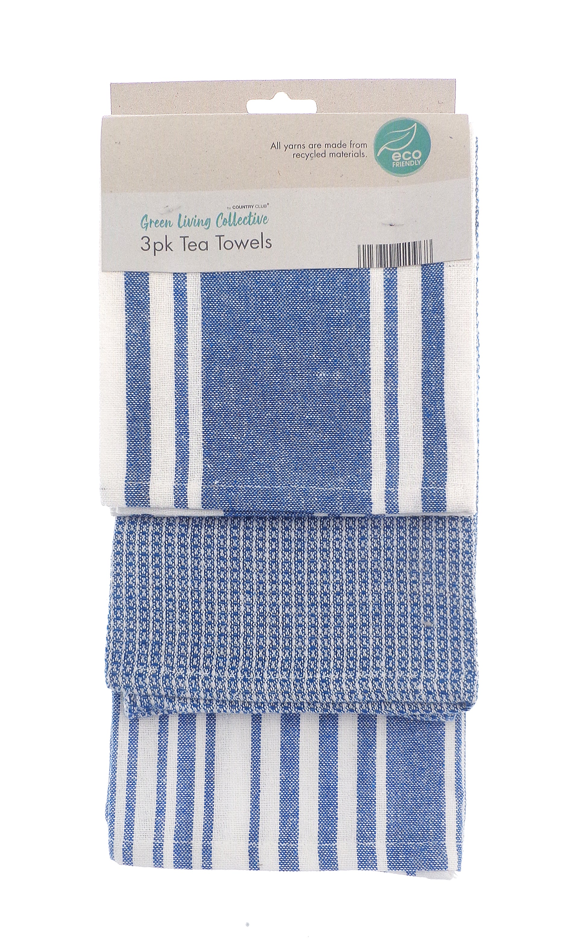 COUNTRY CLUB ECO TEA TOWELS WITH STRIPE DESIGN 3/PK \\\KD34298