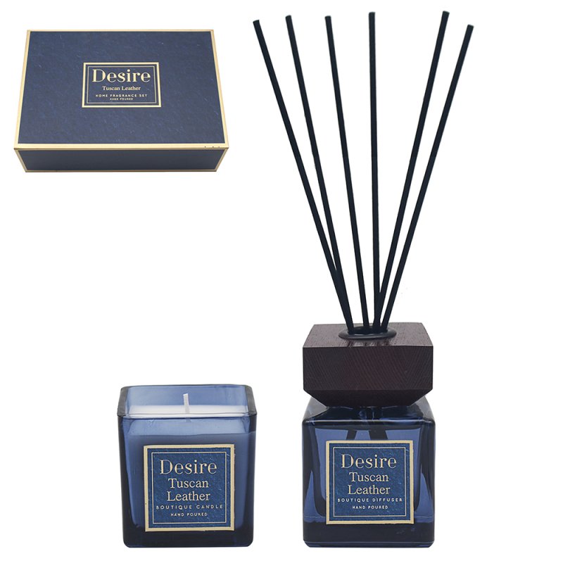 DESIRE TUSCAN LEATHER REED DIFFUSER AND SCENTED CANDLE 100ML \\\KD34358