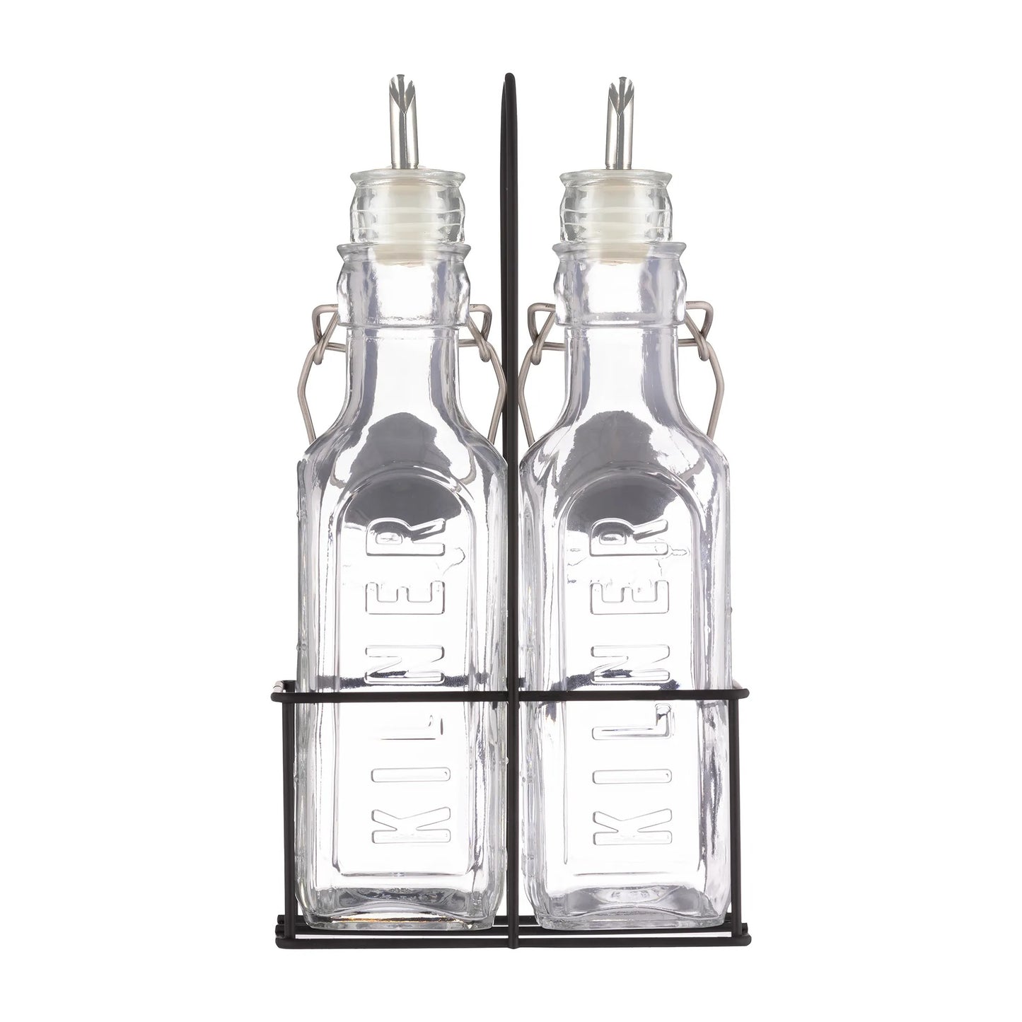 KILNER SET OF 2 OIL BOTTLES & METAL RACK 0.6LTR \\\KD34364