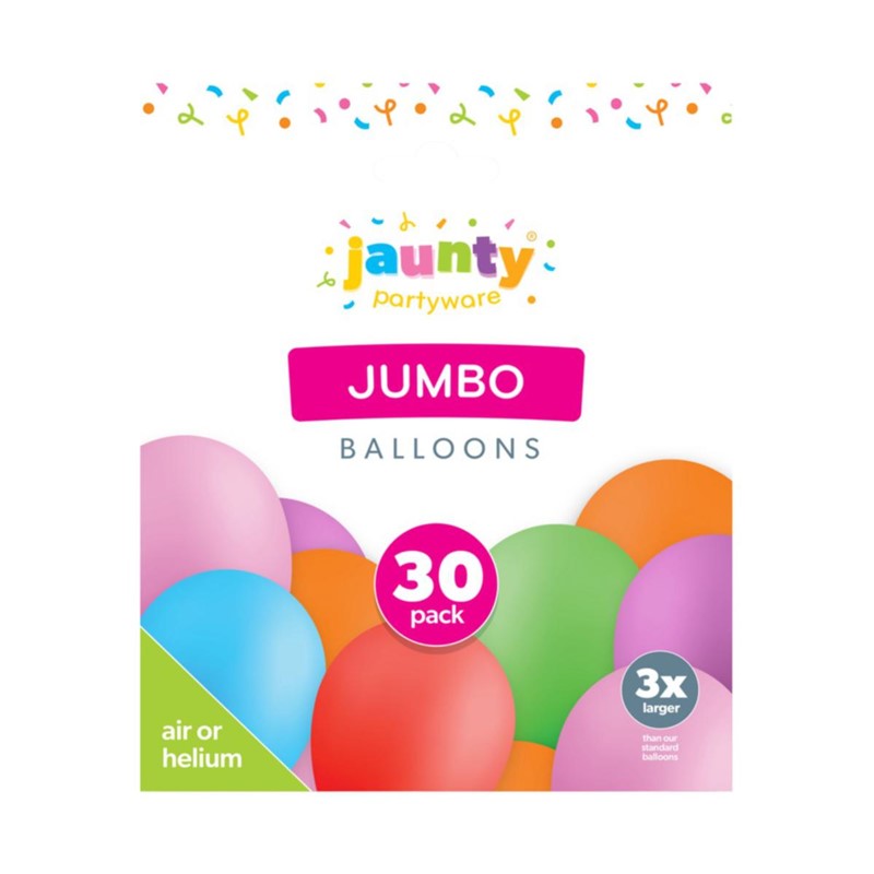 JAUNTY PARTY WARE JUMBO HELIUM BALLOONS 30/PK \\\KD34371