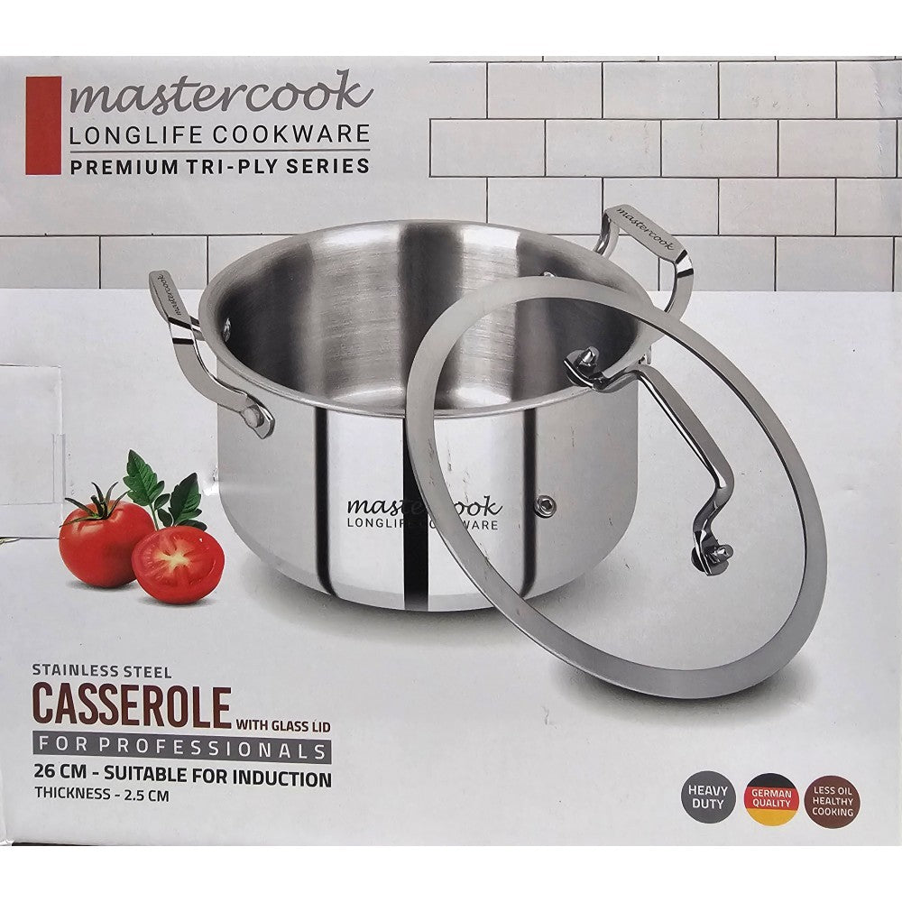 MASTERCOOK TRI-PLY STAINLESS STEEL CASSEROLE WITH GLASS LID 22CM \\\KD34389