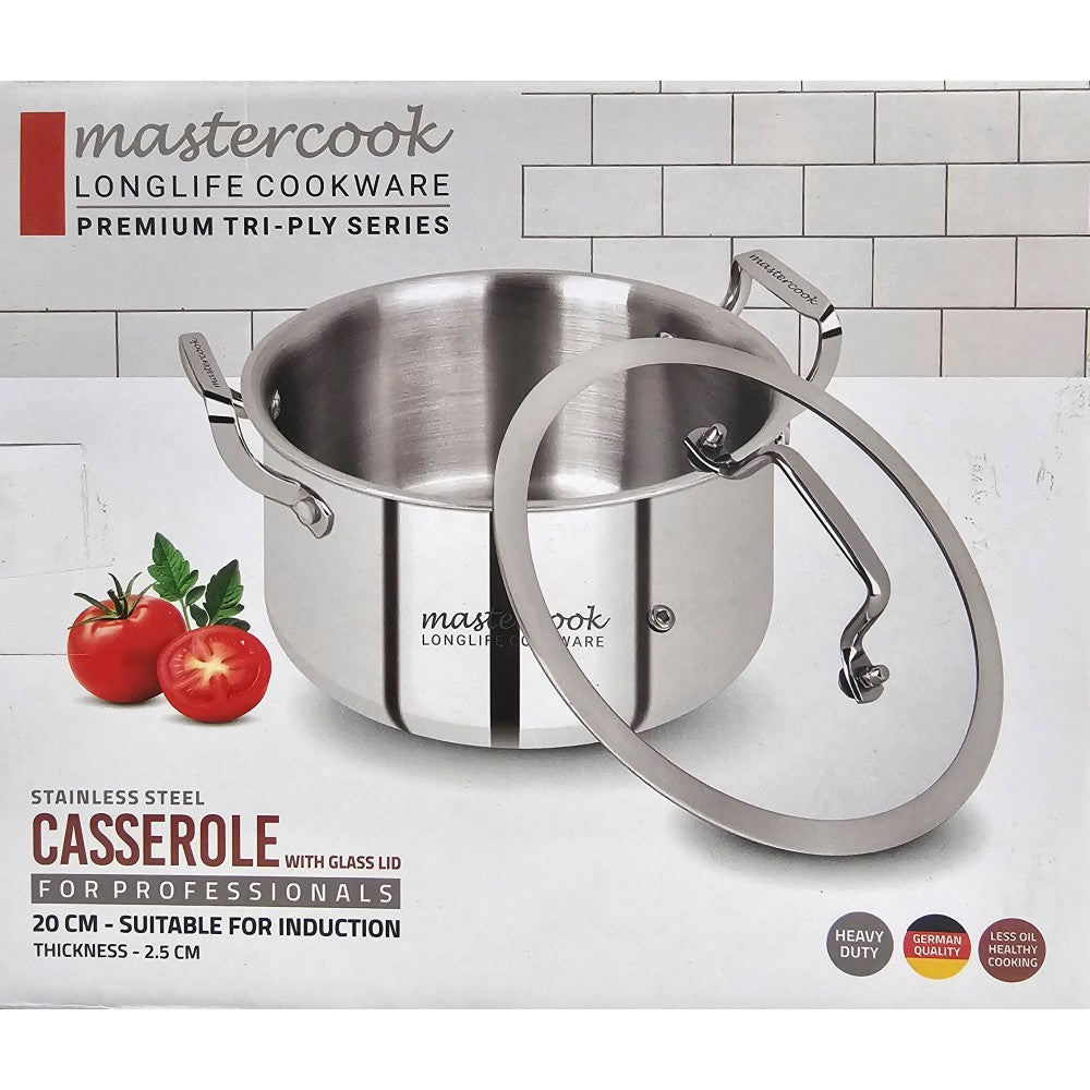 MASTERCOOK TRI-PLY STAINLESS STEEL CASSEROLE WITH GLASS LID 20CM \\\KD34390