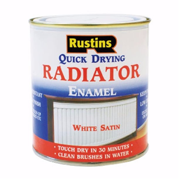 RUSTINS QUICK DRYING RADIATOR ENAMEL BLACK GLOSS 500ML \\\KD34468