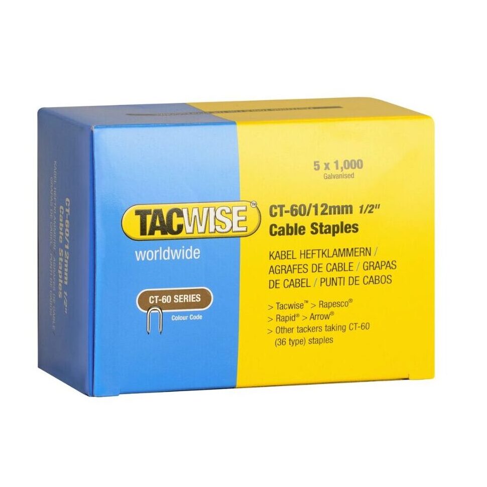 TACWISE CT-60/12MM DIVERGENT POINT GALVANISED STAPLES 1000 PACKS. TAC0355 \\\KD34471