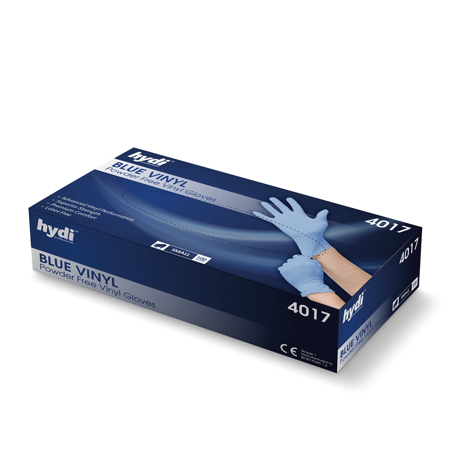 HYDI BLUE VINYL POWDER FREE GLOVES 100/PK - SMALL. HY4017 \\\KD34495