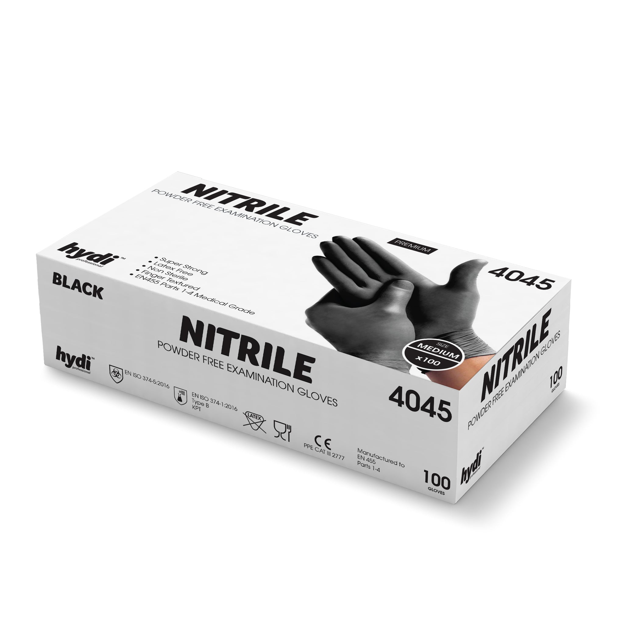 HYDI BLACK POWDER FREE NITRILE MEDICAL GLOVES 100/PK - MEDIUM. HY4045 \\\KD34500