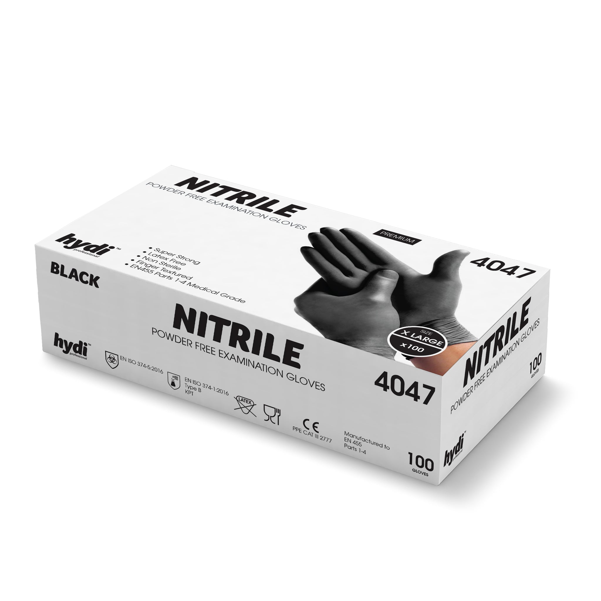 HYDI BLACK POWDER FREE NITRILE MEDICAL GLOVES 100/PK - X LARGE. HY4047 \\\KD34502