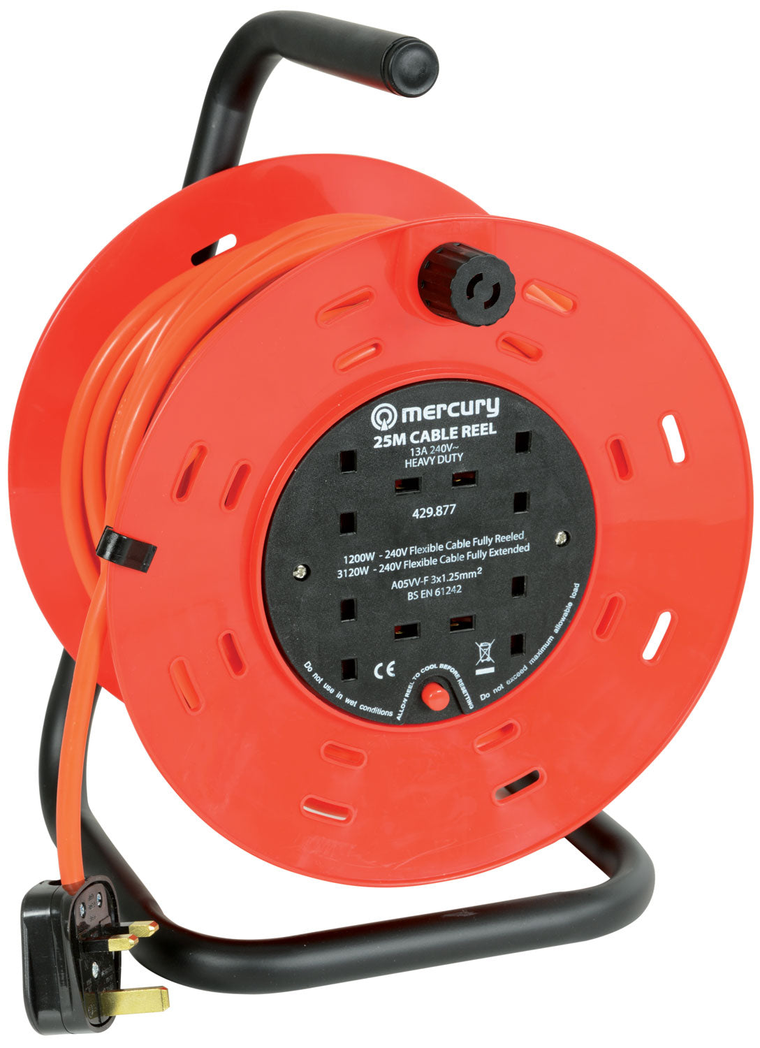 MERCURY 25M 4 GANG EXTENSION REEL WITH THERMAL CUT OUT. 429.877UK \\\KD34516