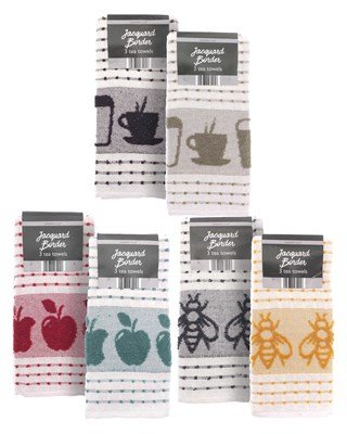 COUNTRY CLUB ASSORTED JAQUARD BORDER KITCHEN TOWELS 3/PK. KTS234965 \\\KD34522