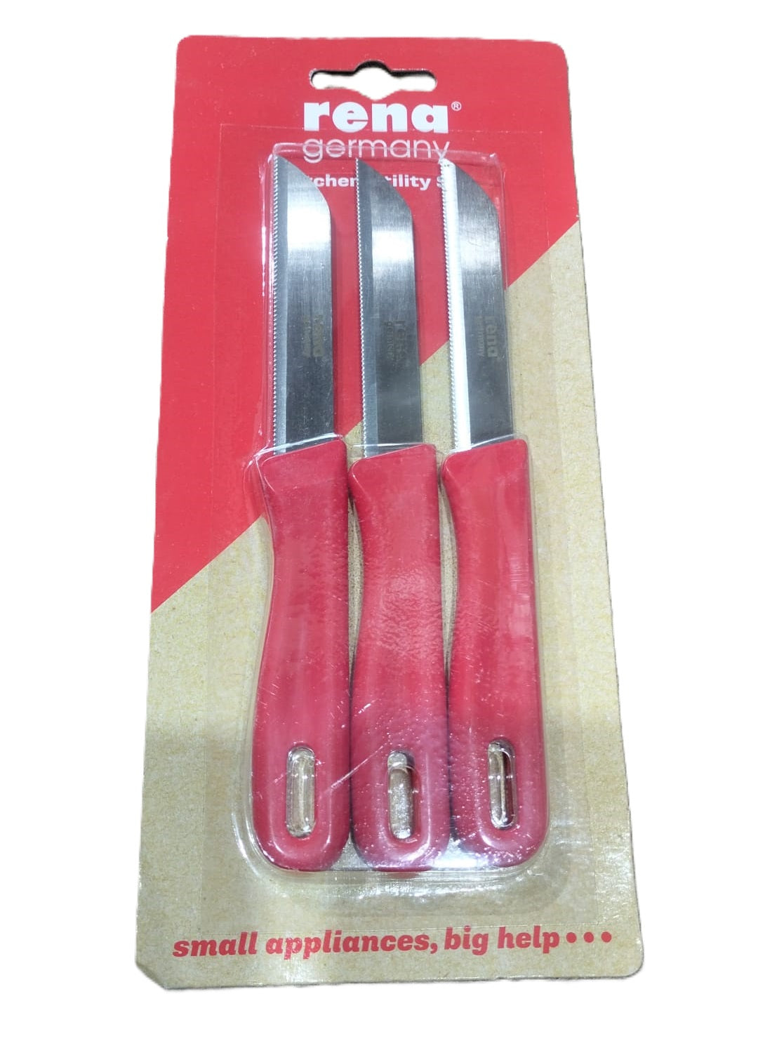 RENA GERMANY 3PCS SERRATED KNIFE 90MM -WHITE / RED. 0607R6-W \\\KD34564