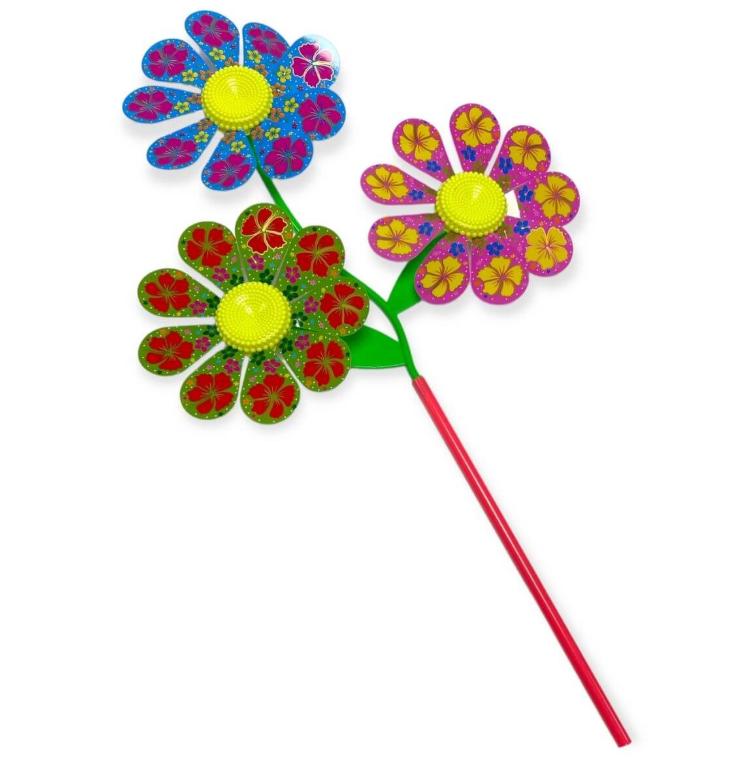 ASSORTED TRIPLE FLOWER WINDMILL 60CM. HU1425 \\\KD34575