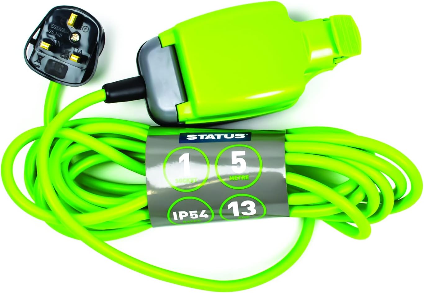 STATUS 13AMP GREEN WATERPROOF EXTENSION LEAD SOCKET 5MTR. 1W5M13AIP54S6 \\\KD34595