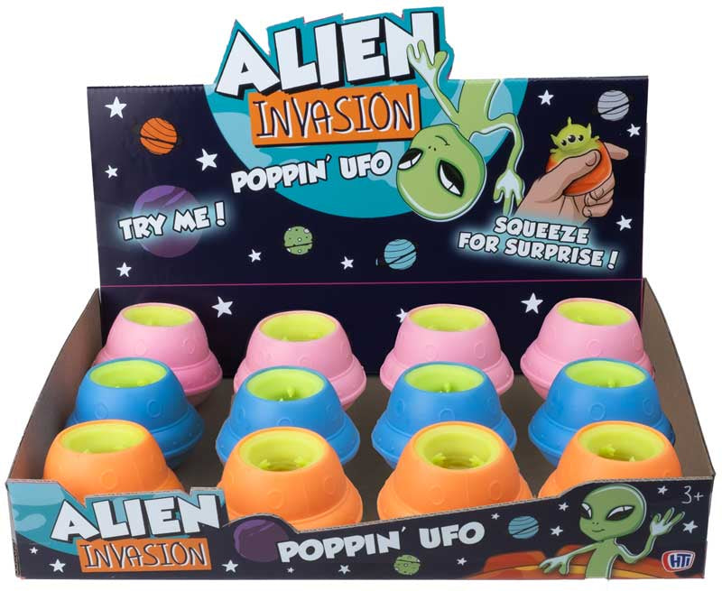 ASSORTED COLUR ALIEN INVASION POPPIN UFO TOY. 1350001 \\\KD34763