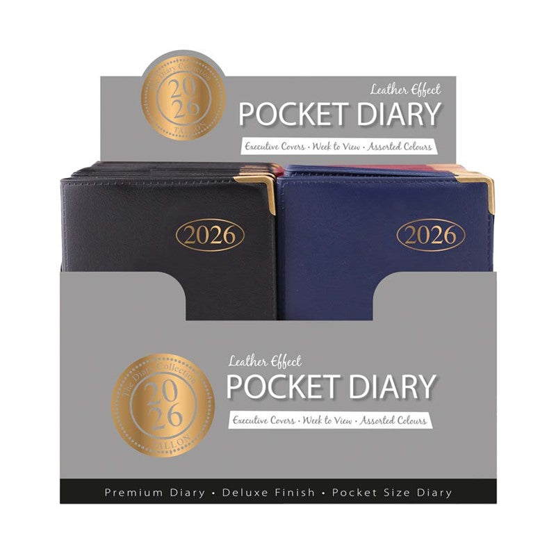 TALLON ASSORTED LEATHER EFFECT WEEK TO VIEW POCKET DIARY 2026 30/PK. TA3633 \\\KD34792