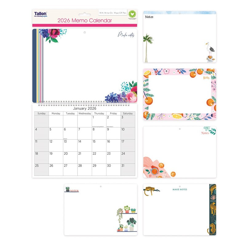 TALLON ASSORTED DESIGN MEMO CALENDAR ILLUSTRATED WITH PEN 2026 \\\KD34812