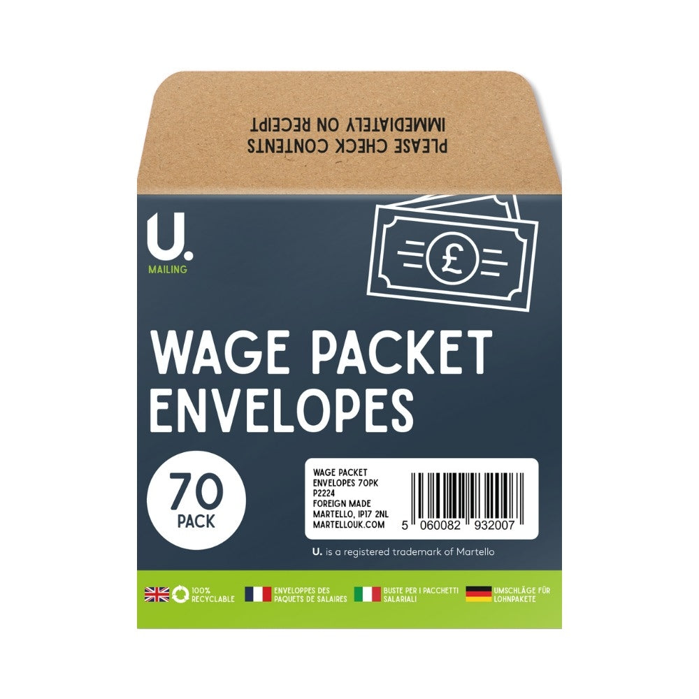 U STATIONERY WAGE PACKET ENVELOPES 70/PK. P2224 \\\KD34867