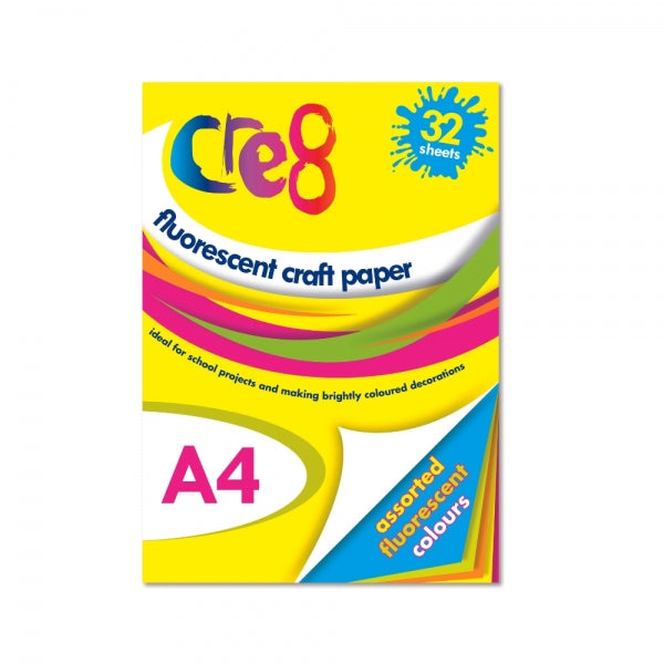 CRE8 A4 FLUORESCENT CRAFT PAPER 32 SHEETS. P1027 \\\KD34956
