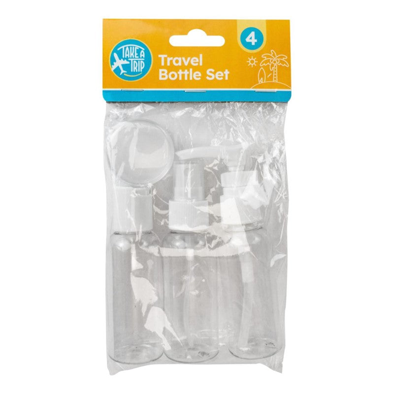 TAKE A TRIP ASSORTED TRANSPERENT TRAVEL BOTTLE SET 4/PK. OL323569CLIP \\\KD34979