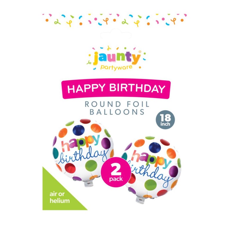 JAUNTY HAPPY BIRTHDAY 18" ROUND FOIL BALLOONS 2/PK. OL324175 \\\KD34984