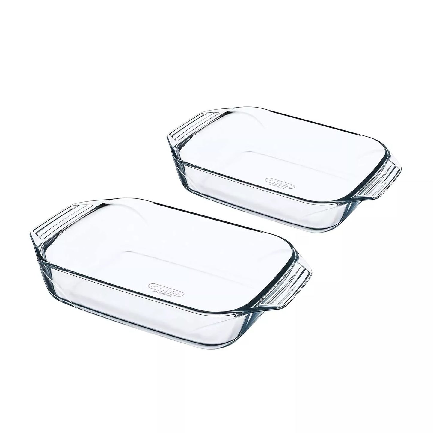 PYREX SET OF 2 RECTANGULAR OPTIMUM RASTERS 2.9LTR 23 X 35CM & 1.4L 17 X2 7CM. 912S761 \\\KD34989