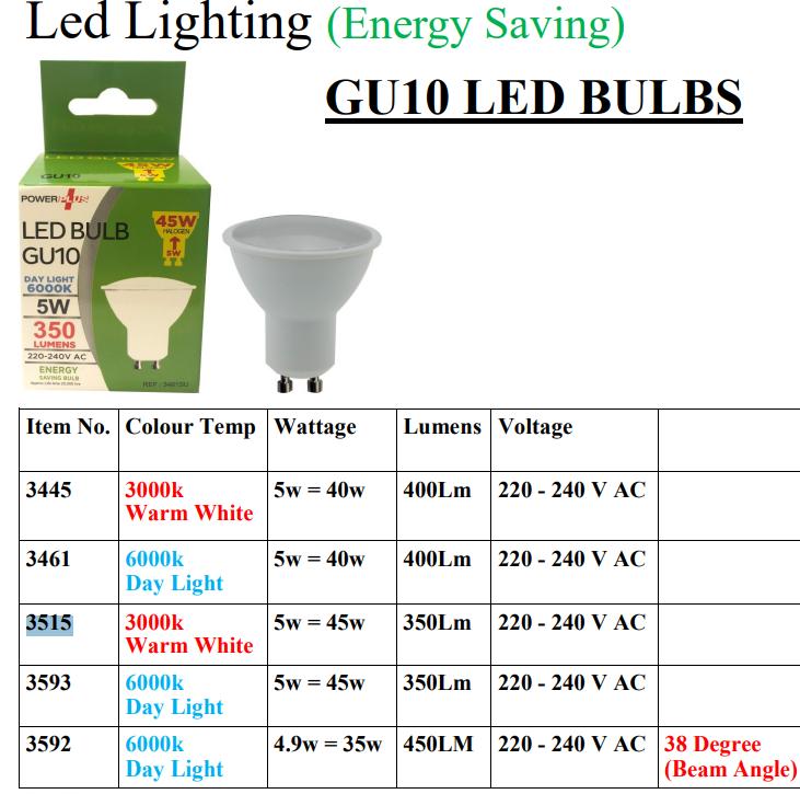 POWER PLUS ENERGY SAVING GU10 5W DIMMABLE DAYLIGHT BULB. 3593 \\\KD35043