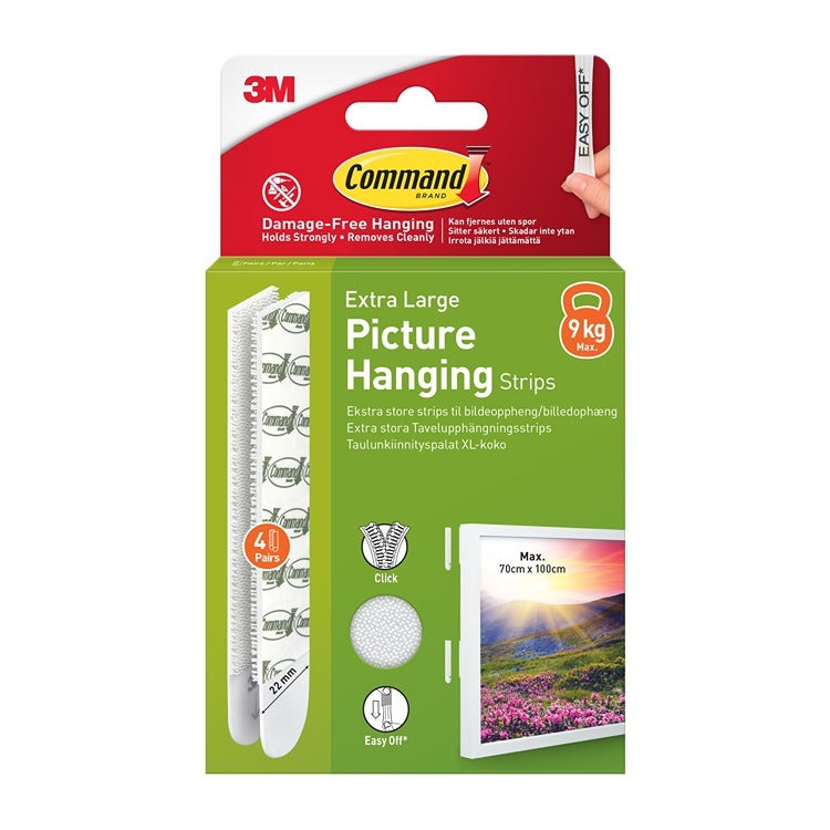 COMMAND 17217 EXTRA LARGE HANGING STRIPS 70 X 100CM UP TO 9KG 4/PK. WL4420-4 \\\KD35068
